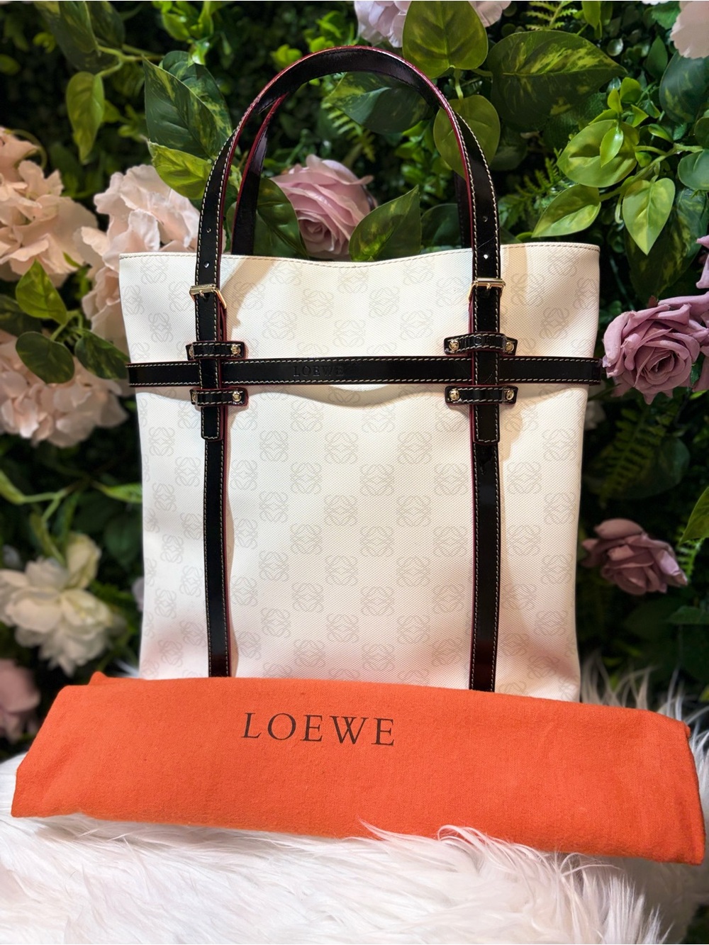 Loewe Anagram Monogram Canvas Leather Tote Bag